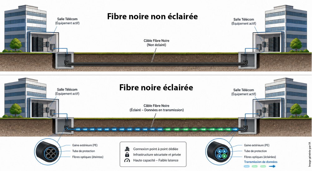 Le fonctionnement de la fibre noire, éclairée ou non éclairée